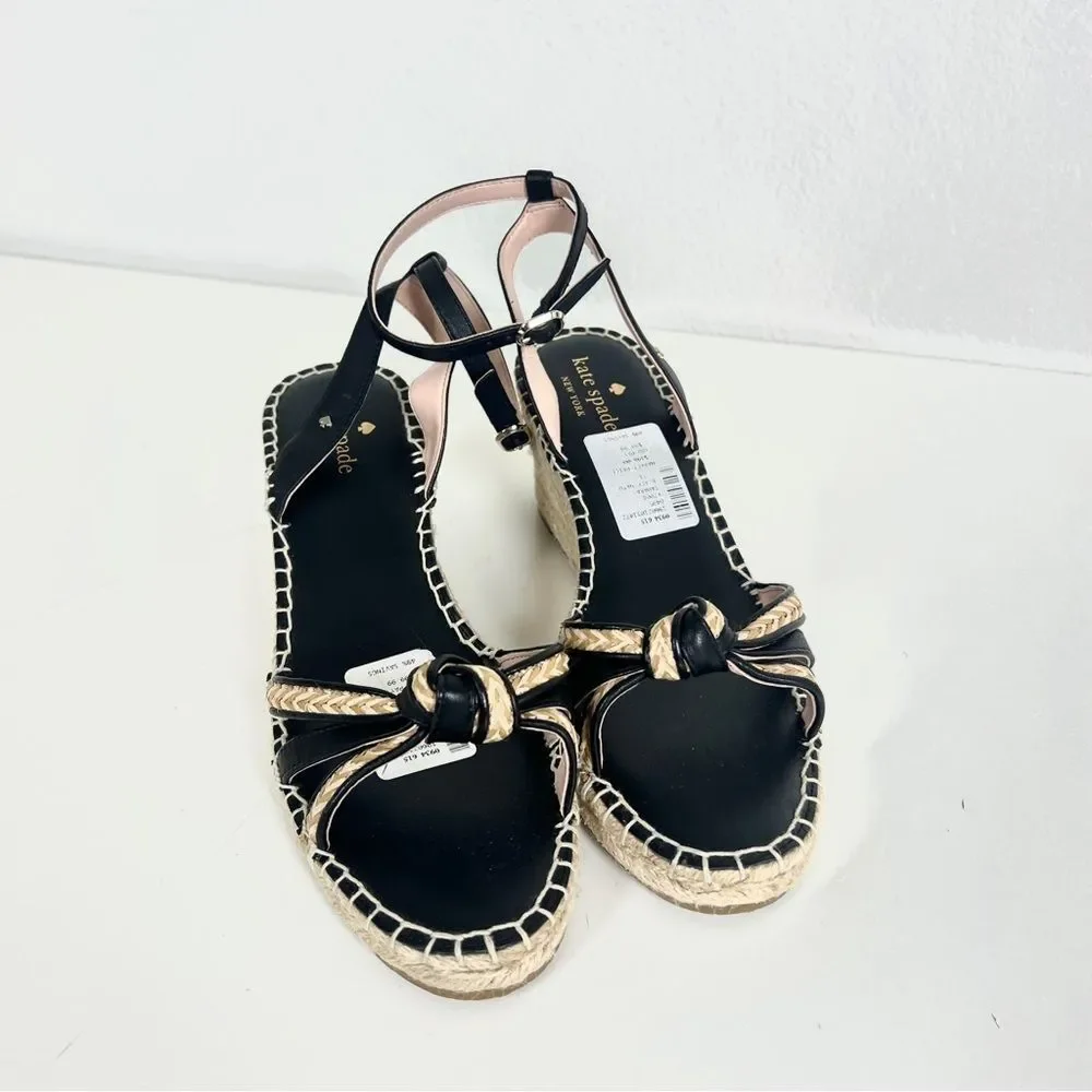 NWOT Kate Spade Y2K Black Wedge Espadrille Sandals